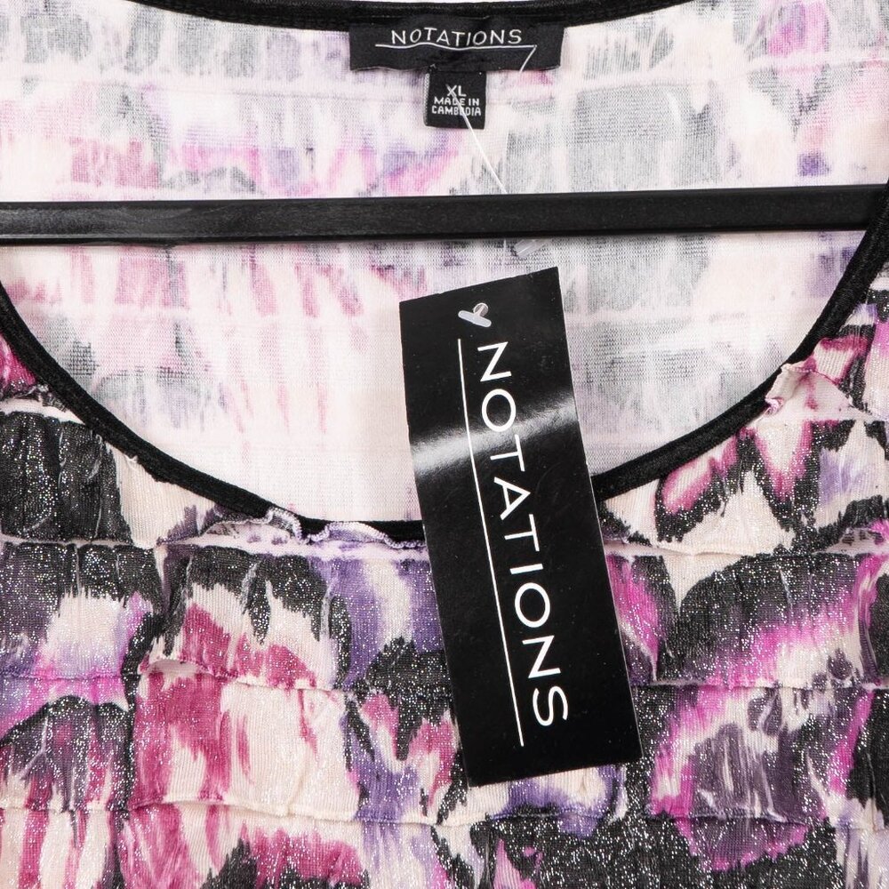 Notations Ruffle Sparkle Shirt XL Womens NEW Floral Pink Purple Y2K Short Sleeve - Picture 4 of 5